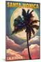 Santa Monica, California - Palm and Moon-Lantern Press-Mounted Art Print