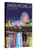 Santa Monica, California - Pier at Night-Lantern Press-Stretched Canvas