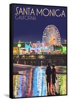 Santa Monica, California - Pier at Night-Lantern Press-Framed Stretched Canvas