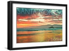 Santa Monica, California - Pier at Sunset-Lantern Press-Framed Art Print