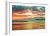 Santa Monica, California - Pier at Sunset-Lantern Press-Framed Art Print