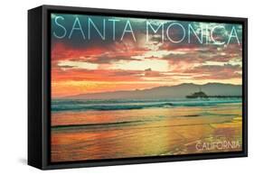 Santa Monica, California - Pier at Sunset-Lantern Press-Framed Stretched Canvas