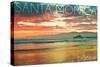Santa Monica, California - Pier at Sunset-Lantern Press-Stretched Canvas