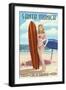 Santa Monica, California - Pinup Surfer Girl-Lantern Press-Framed Art Print