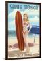 Santa Monica, California - Pinup Surfer Girl-Lantern Press-Framed Art Print