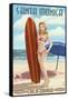 Santa Monica, California - Pinup Surfer Girl-Lantern Press-Framed Stretched Canvas