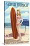 Santa Monica, California - Pinup Surfer Girl-Lantern Press-Stretched Canvas