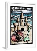 Santa Monica, California - Skimboarder - Scratchboard-Lantern Press-Framed Art Print