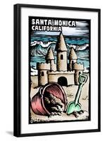 Santa Monica, California - Skimboarder - Scratchboard-Lantern Press-Framed Art Print