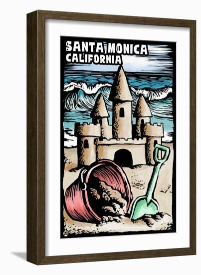 Santa Monica, California - Skimboarder - Scratchboard-Lantern Press-Framed Art Print