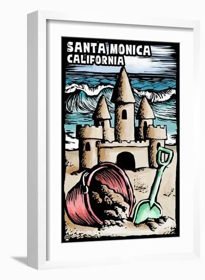 Santa Monica, California - Skimboarder - Scratchboard-Lantern Press-Framed Art Print