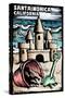 Santa Monica, California - Skimboarder - Scratchboard-Lantern Press-Stretched Canvas