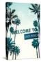 Santa Monica, California - Street Sign and Palms-Lantern Press-Stretched Canvas