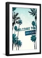 Santa Monica, California - Street Sign and Palms-Lantern Press-Framed Art Print