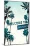 Santa Monica, California - Street Sign and Palms-Lantern Press-Mounted Art Print