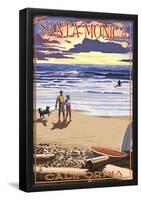 Santa Monica, California - Sunset Beach Scene-null-Framed Poster