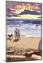 Santa Monica, California - Sunset Beach Scene-null-Mounted Poster