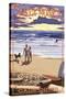 Santa Monica, California - Sunset Beach Scene-Lantern Press-Stretched Canvas