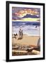 Santa Monica, California - Sunset Beach Scene-Lantern Press-Framed Art Print