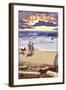 Santa Monica, California - Sunset Beach Scene-Lantern Press-Framed Art Print