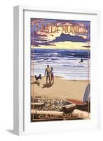 Santa Monica, California - Sunset Beach Scene-Lantern Press-Framed Art Print