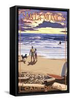 Santa Monica, California - Sunset Beach Scene-Lantern Press-Framed Stretched Canvas