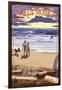 Santa Monica, California - Sunset Beach Scene-Lantern Press-Framed Art Print