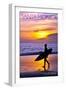 Santa Monica, California - Surfer and Sunset-Lantern Press-Framed Art Print