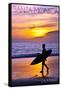 Santa Monica, California - Surfer and Sunset-Lantern Press-Framed Stretched Canvas