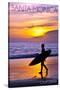Santa Monica, California - Surfer and Sunset-Lantern Press-Stretched Canvas