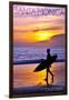 Santa Monica, California - Surfer and Sunset-Lantern Press-Framed Art Print