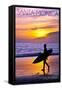 Santa Monica, California - Surfer and Sunset-Lantern Press-Framed Stretched Canvas