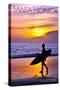 Santa Monica, California - Surfer and Sunset-Lantern Press-Stretched Canvas