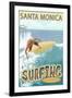 Santa Monica, California - Surfer-Lantern Press-Framed Art Print