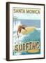 Santa Monica, California - Surfer-Lantern Press-Framed Art Print