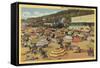 Santa Monica, California - View of the Beach with Clubs and Homes-Lantern Press-Framed Stretched Canvas