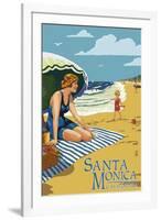 Santa Monica, California - Woman on the Beach-Lantern Press-Framed Art Print