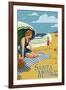 Santa Monica, California - Woman on the Beach-Lantern Press-Framed Art Print