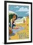 Santa Monica, California - Woman on the Beach-Lantern Press-Framed Art Print