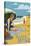 Santa Monica, California - Woman on the Beach-Lantern Press-Stretched Canvas