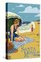 Santa Monica, California - Woman on the Beach-Lantern Press-Stretched Canvas