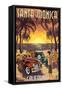 Santa Monica, California - Woodies and Sunset-Lantern Press-Framed Stretched Canvas