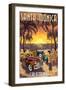 Santa Monica, California - Woodies and Sunset-Lantern Press-Framed Art Print