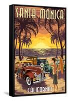 Santa Monica, California - Woodies and Sunset-Lantern Press-Framed Stretched Canvas