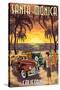 Santa Monica, California - Woodies and Sunset-Lantern Press-Stretched Canvas