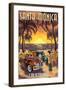Santa Monica, California - Woodies and Sunset-Lantern Press-Framed Art Print