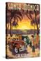 Santa Monica, California - Woodies and Sunset-Lantern Press-Stretched Canvas