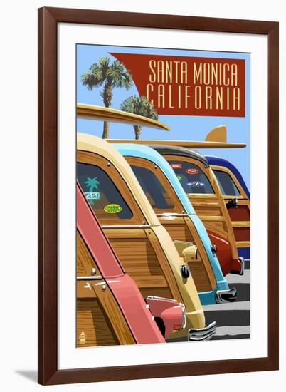 Santa Monica, California - Woodies Lined Up-Lantern Press-Framed Art Print