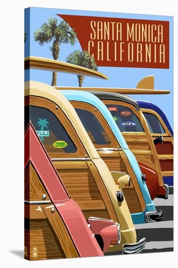 Santa Monica, California - Woodies Lined Up-Lantern Press-Stretched Canvas