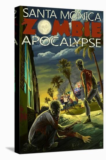Santa Monica, California - Zombie Apocalypse-Lantern Press-Stretched Canvas